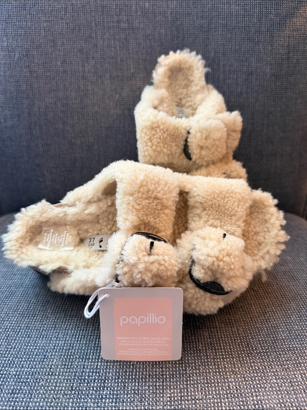 Papillio Cream Sherpa Slip-On Sandals with Pom Straps